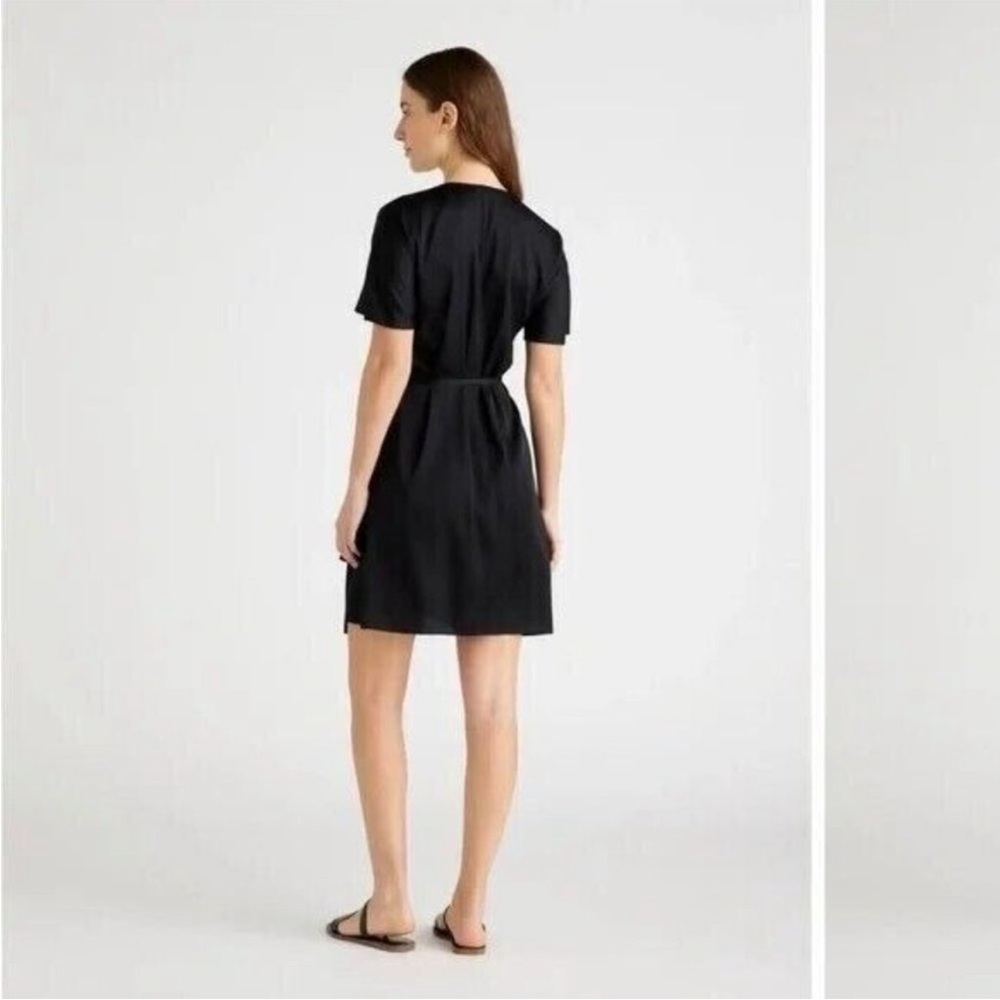 Quince Black Short Sleeve Wrap Mini Dress - Picture 2 of 8